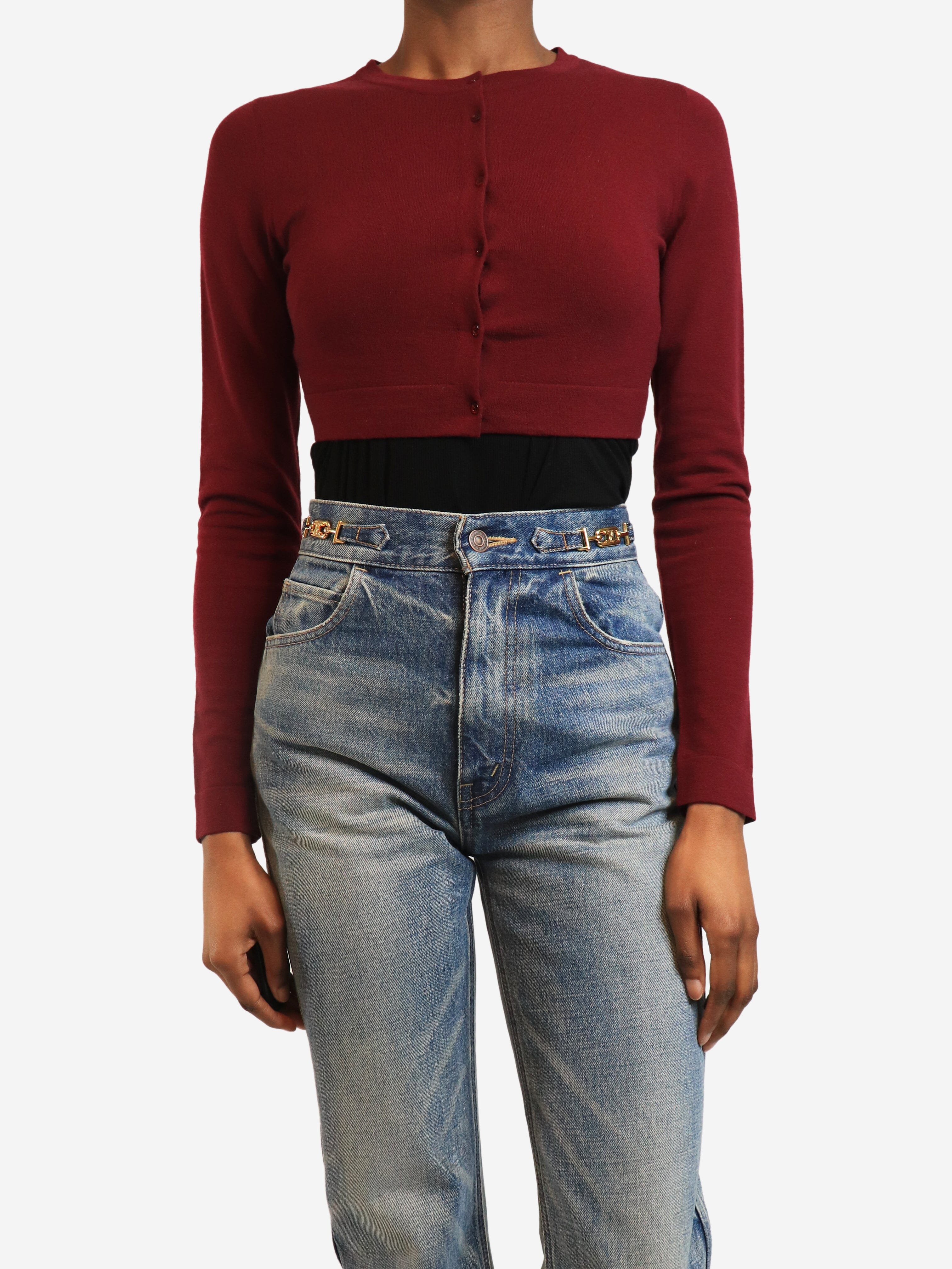 Redcurrant cropped wool cardigan - size UK 8 Knitwear Alaia 