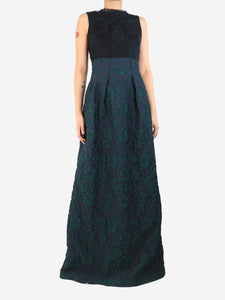 Erdem Navy blue and green floral jacquard and lace maxi dress - size UK 10