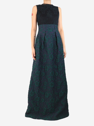 Navy blue and green floral jacquard and lace maxi dress - size UK 10 Dresses Erdem 