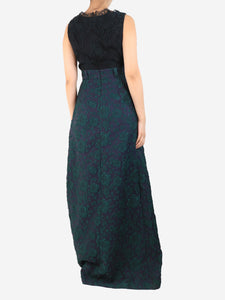 Erdem Navy blue and green floral jacquard and lace maxi dress - size UK 10