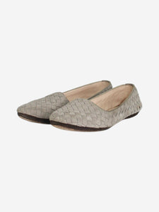 Bottega Veneta Grey Intrecciato suede flats - size EU 37