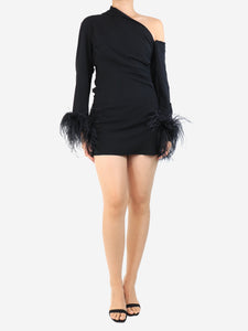 16 Arlington Black feather sleeve mini dress - size UK 10