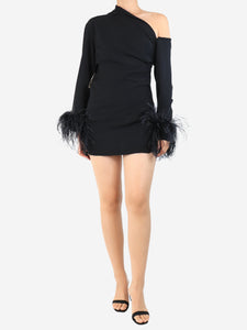 16 Arlington Black feather sleeve mini dress - size UK 10