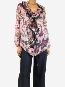 Chloe Pink printed silk blouse - size UK 6