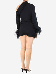 16 Arlington Black feather sleeve mini dress - size UK 10