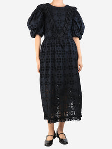 Simone Rocha Black broderie-anglaise midi dress - size UK 12
