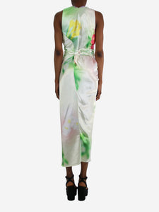 Samuel Gui Yang Green sleeveless satin printed wrap dress - size UK 6