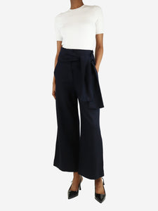 Victoria Victoria Beckham Blue high-waisted wide-leg wool trousers - size UK 8