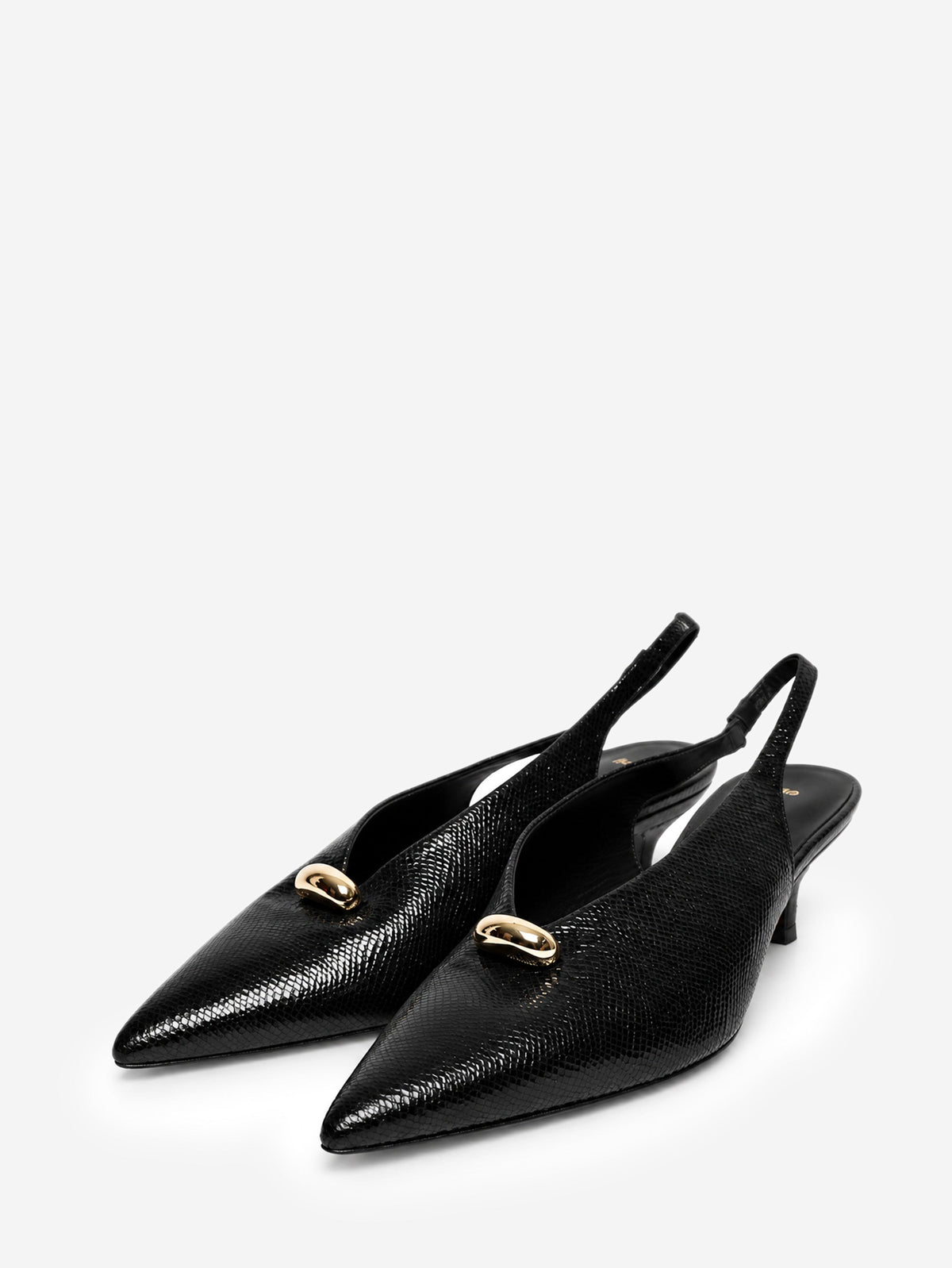 Black viper-effect leather pointed slingbacks - size EU 37 Shoes Maje 