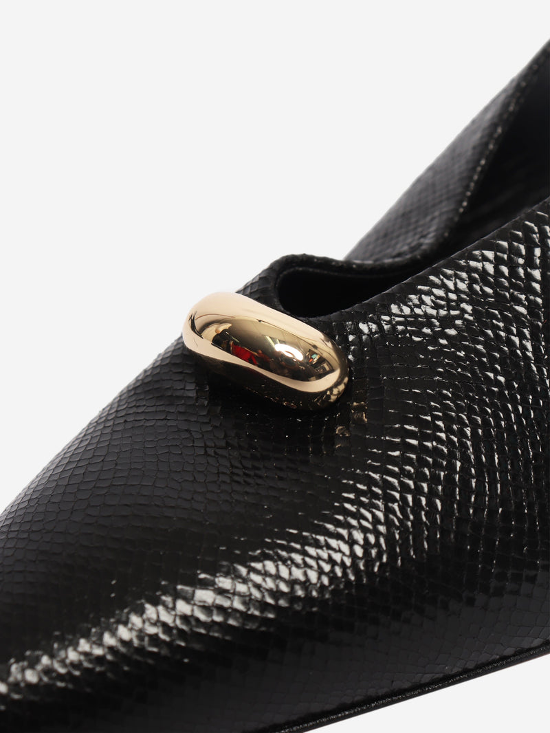 Black viper-effect leather pointed slingbacks - size EU 37 Shoes Maje 