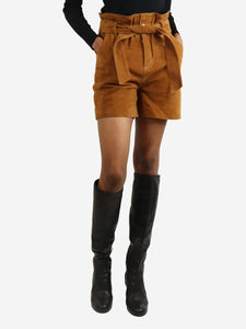 Claudie Pierlot Brown suede belted shorts - size UK 6