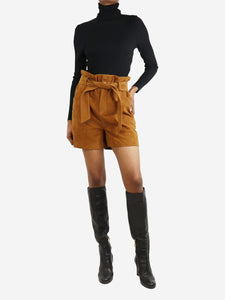 Claudie Pierlot Brown suede belted shorts - size UK 6