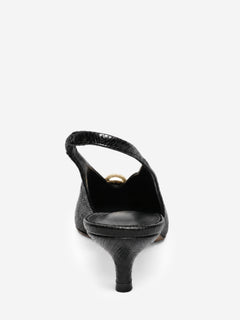Black viper-effect leather pointed slingbacks - size EU 37 Shoes Maje 