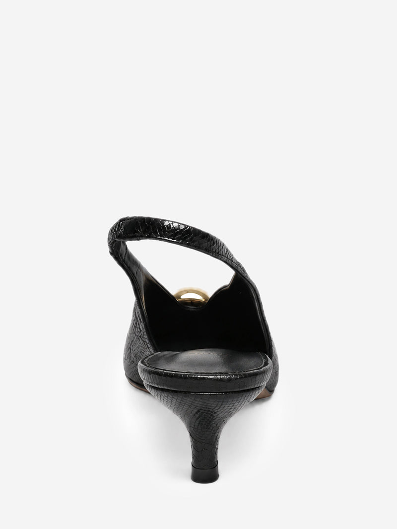 Black viper-effect leather pointed slingbacks - size EU 37 Shoes Maje 
