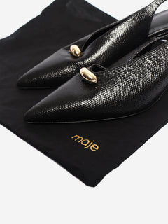Black viper-effect leather pointed slingbacks - size EU 37 Shoes Maje 
