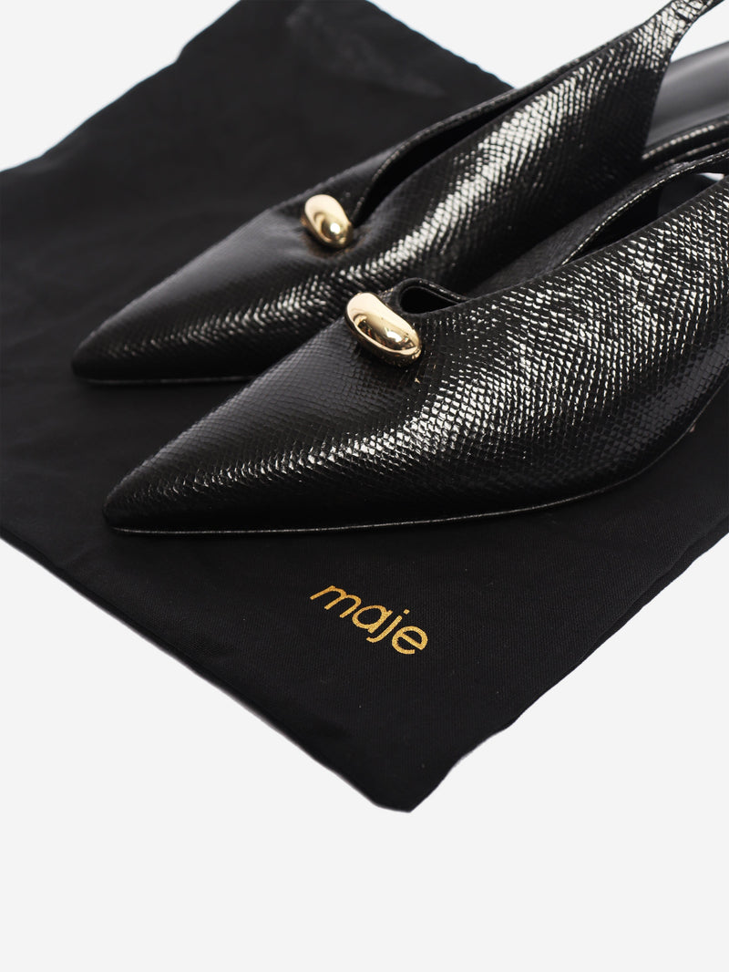 Black viper-effect leather pointed slingbacks - size EU 37 Shoes Maje 