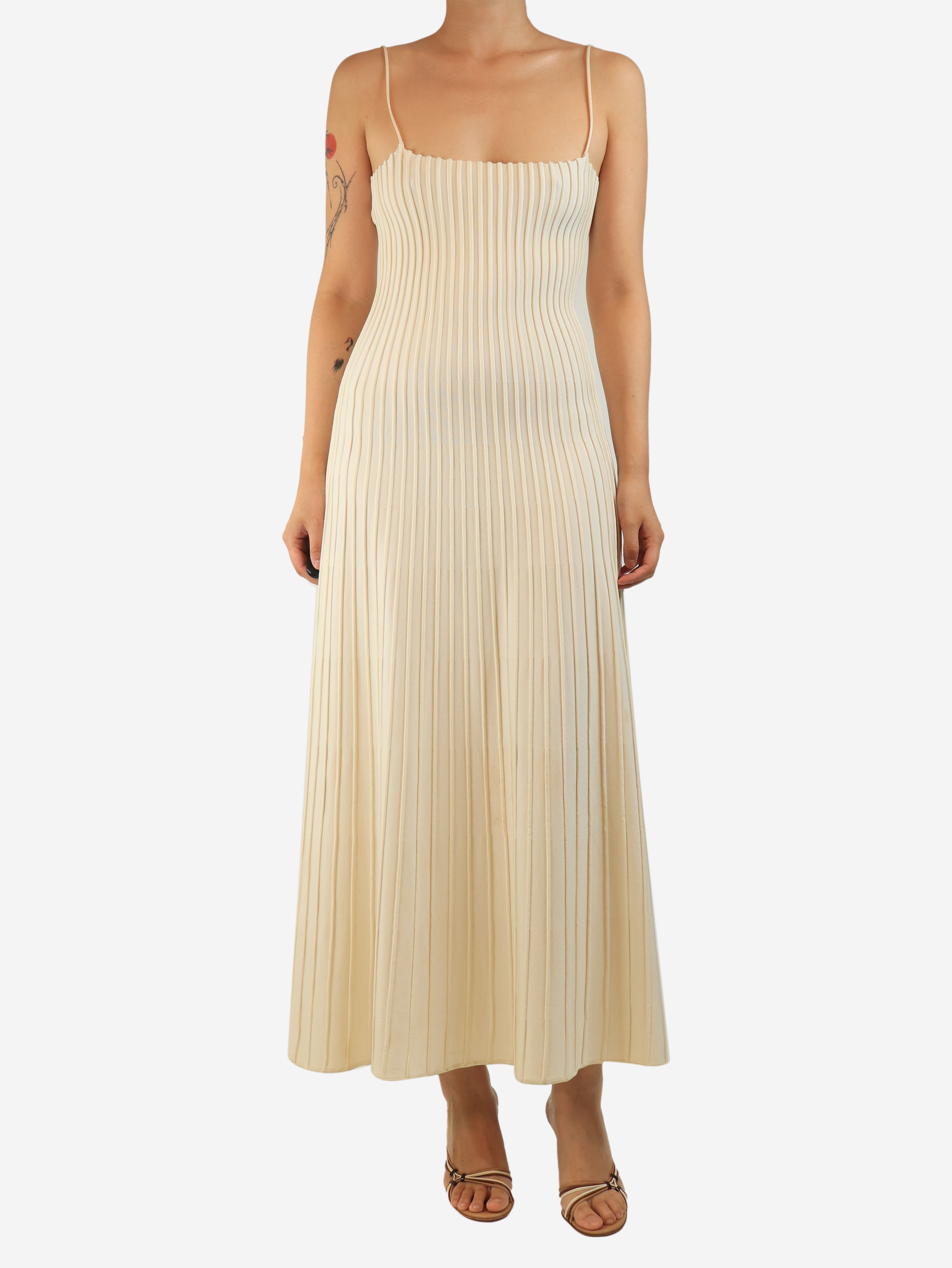 Ivory Carlotta ribbed midi dress - size UK 12