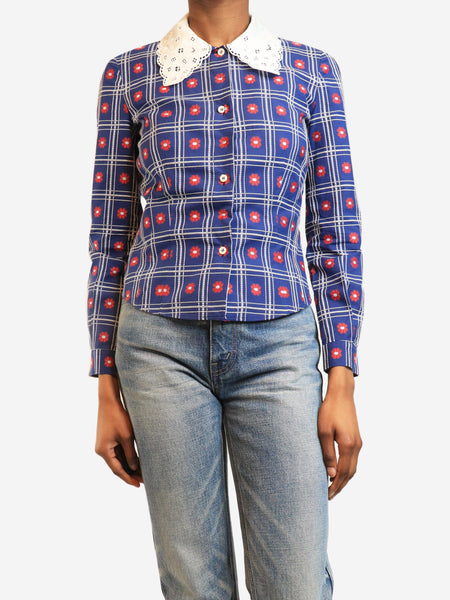 Navy floral-check shirt - size UK 8 product image