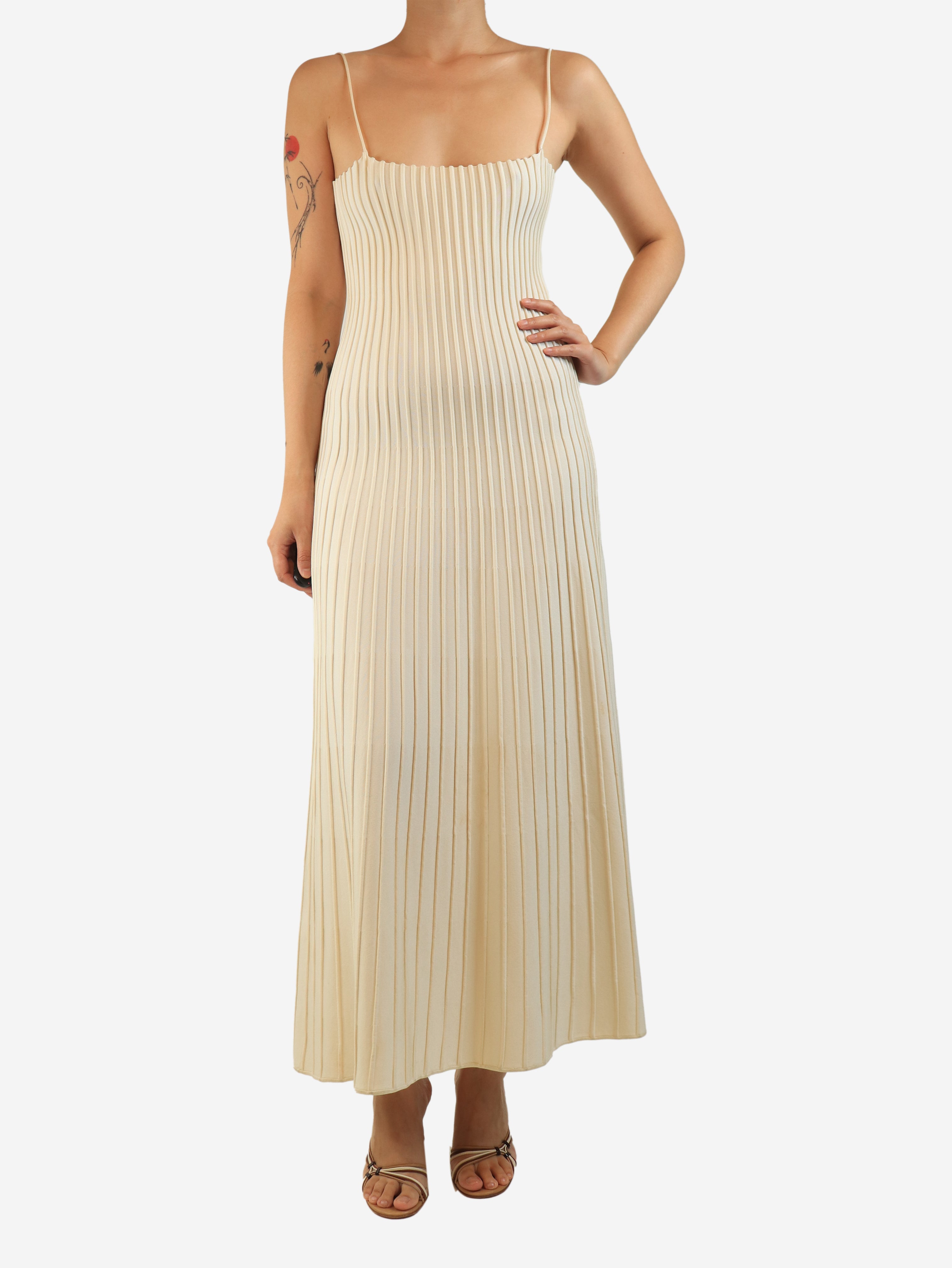 Ivory Carlotta ribbed midi dress - size UK 12