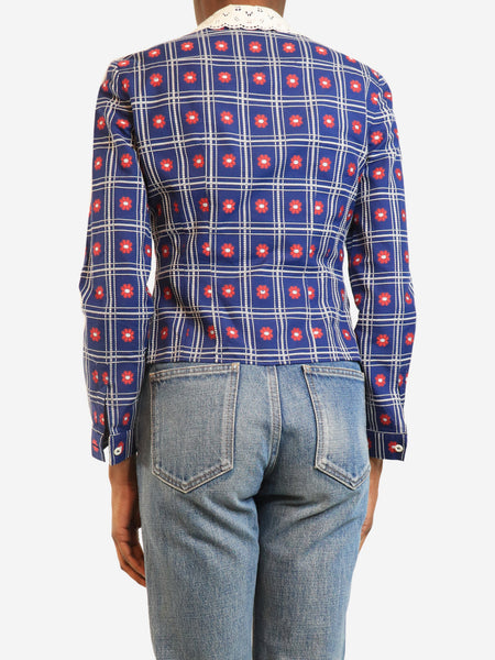 Navy floral-check shirt - size UK 8 alternate image