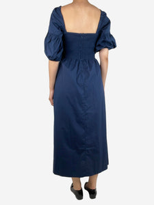 Faithfull The Brand Blue off-shoulder shirred midi dress - size S