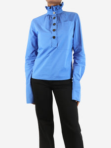 JW Anderson Blue ruffle trim cotton shirt - size UK 6