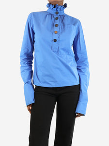 JW Anderson Blue ruffle trim cotton shirt - size UK 6