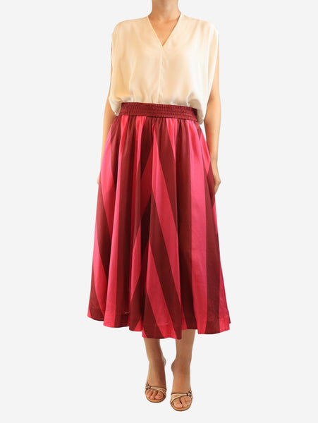 Pink and burgundy silk chevron-print midi skirt - size UK 12 alternate image