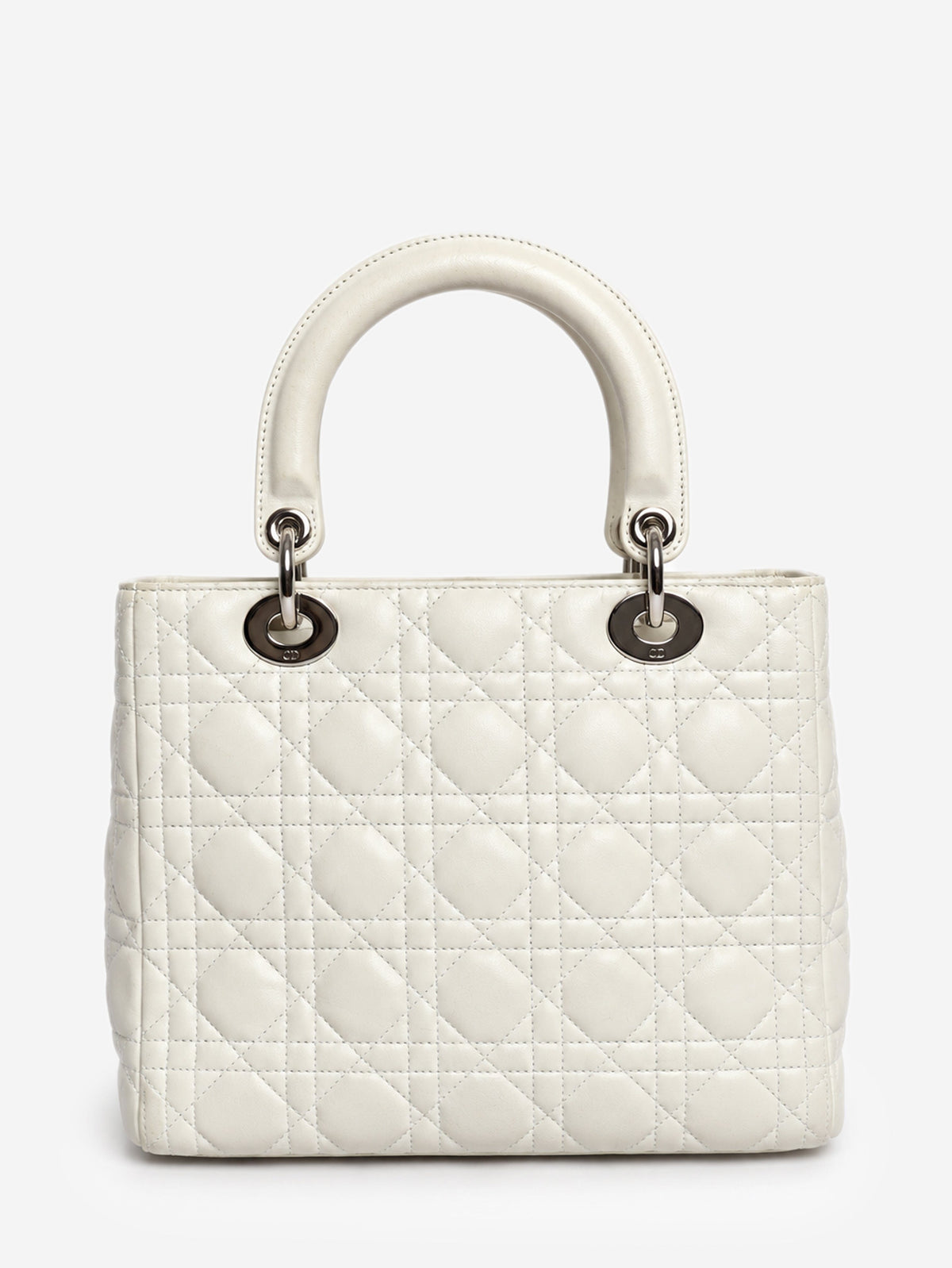 White lambskin Cannage Lady Dior top handle bag Top Handle Bags Christian Dior 