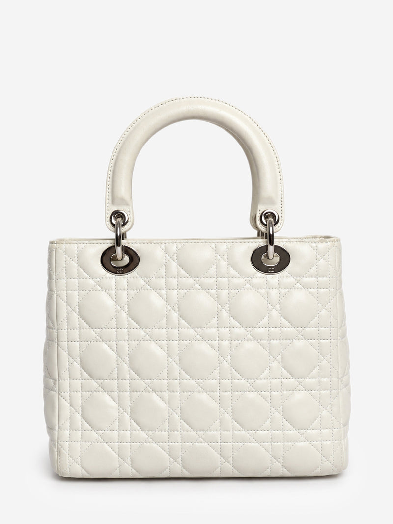 White lambskin Cannage Lady Dior top handle bag Top Handle Bags Christian Dior 