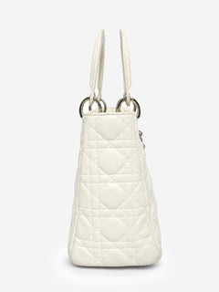 White lambskin Cannage Lady Dior top handle bag Top Handle Bags Christian Dior 