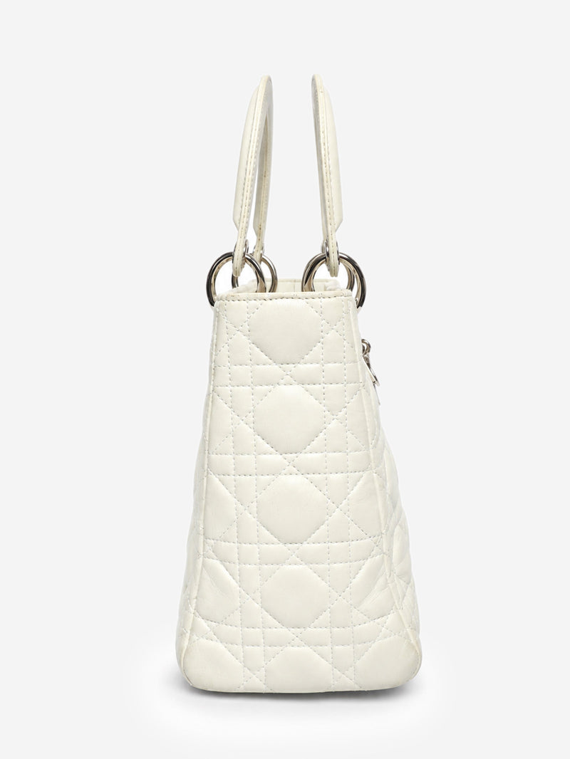 White lambskin Cannage Lady Dior top handle bag Top Handle Bags Christian Dior 