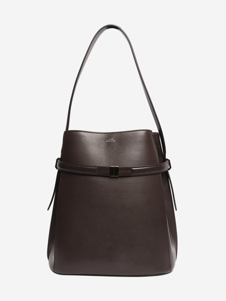 Brown belted leather tote bag product image