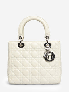 White lambskin Cannage Lady Dior top handle bag Top Handle Bags Christian Dior 