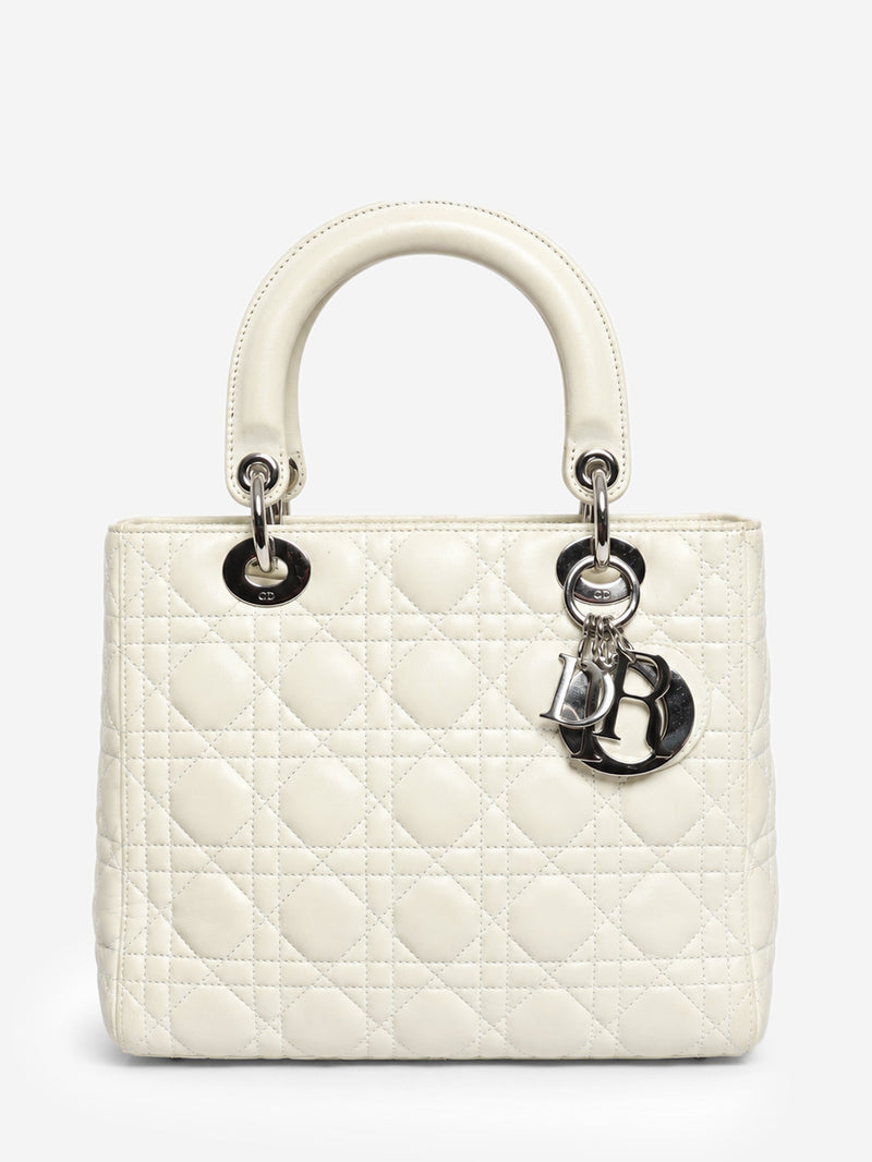 White lambskin Cannage Lady Dior top handle bag Top Handle Bags Christian Dior 