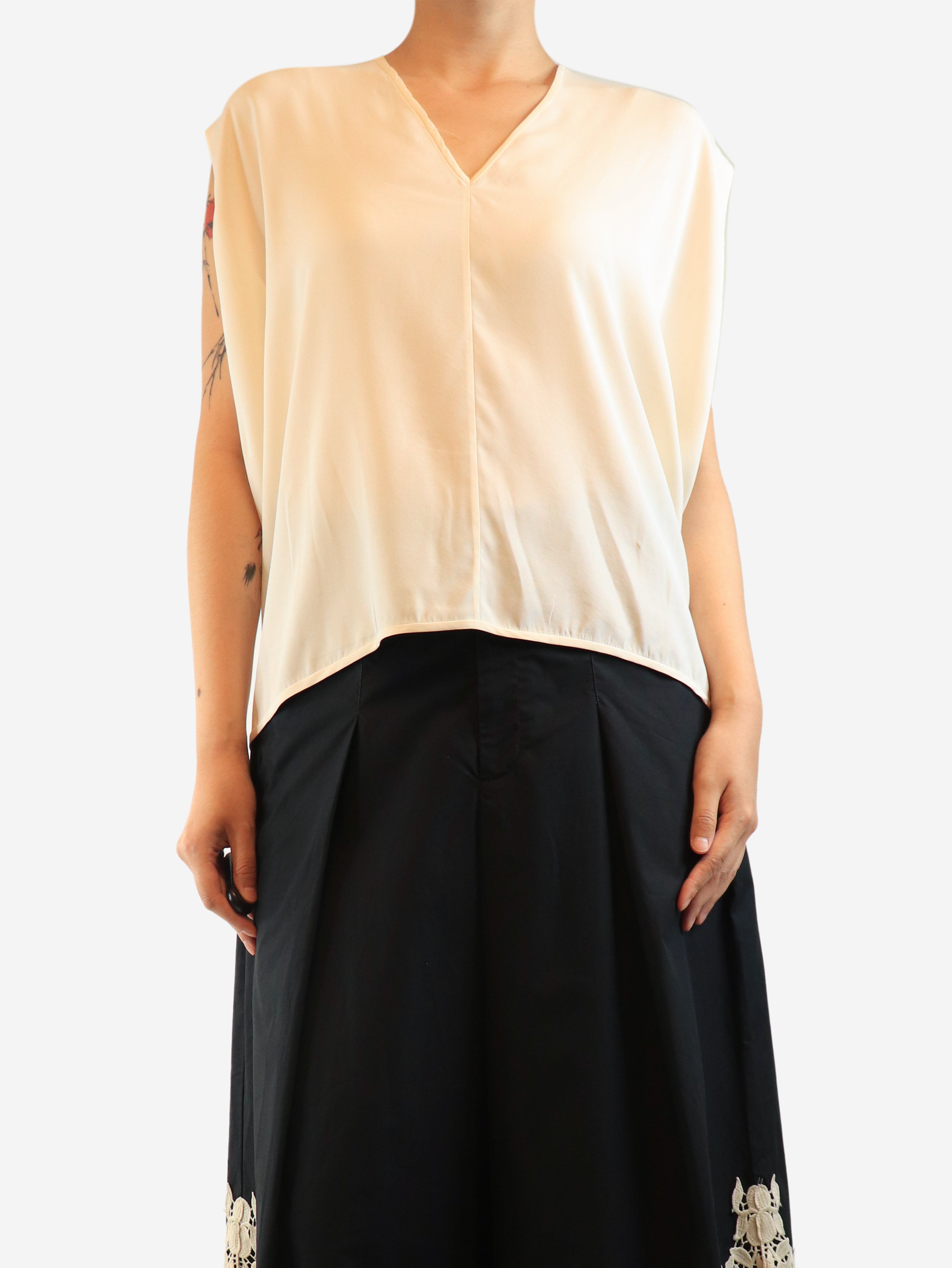 Cream silk sleeveless top - size UK 8