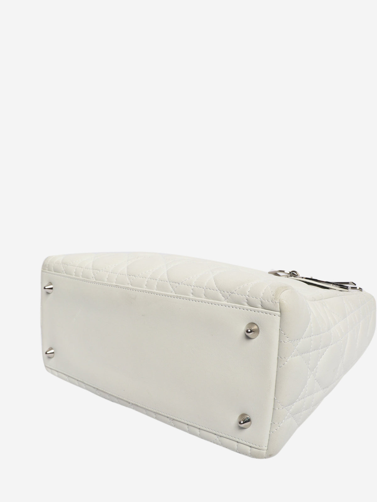 White lambskin Cannage Lady Dior top handle bag Top Handle Bags Christian Dior 