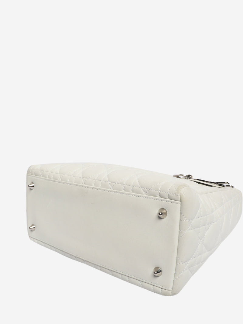 White lambskin Cannage Lady Dior top handle bag Top Handle Bags Christian Dior 