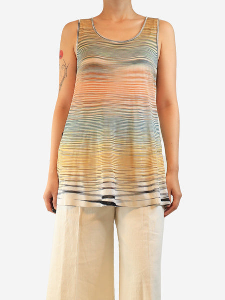 Multicolour sheer striped knit tank top - size UK 12 product image