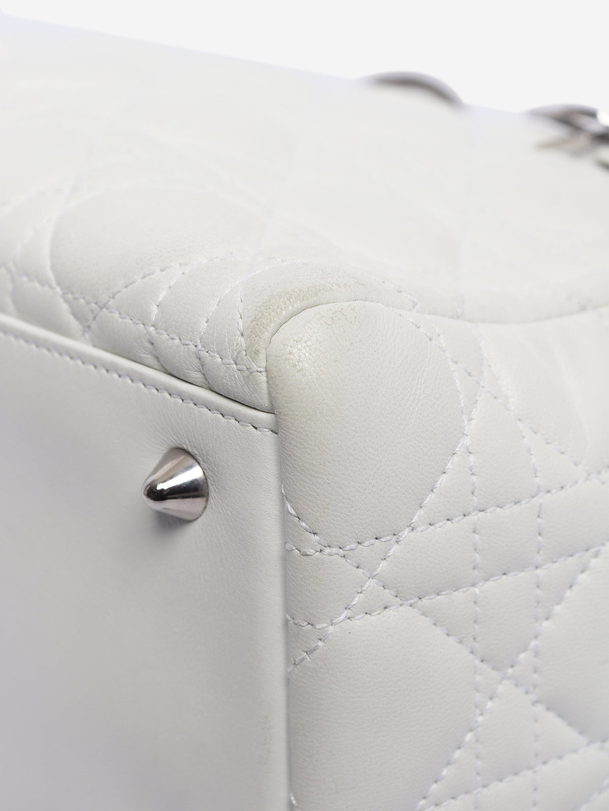 White lambskin Cannage Lady Dior top handle bag Top Handle Bags Christian Dior 