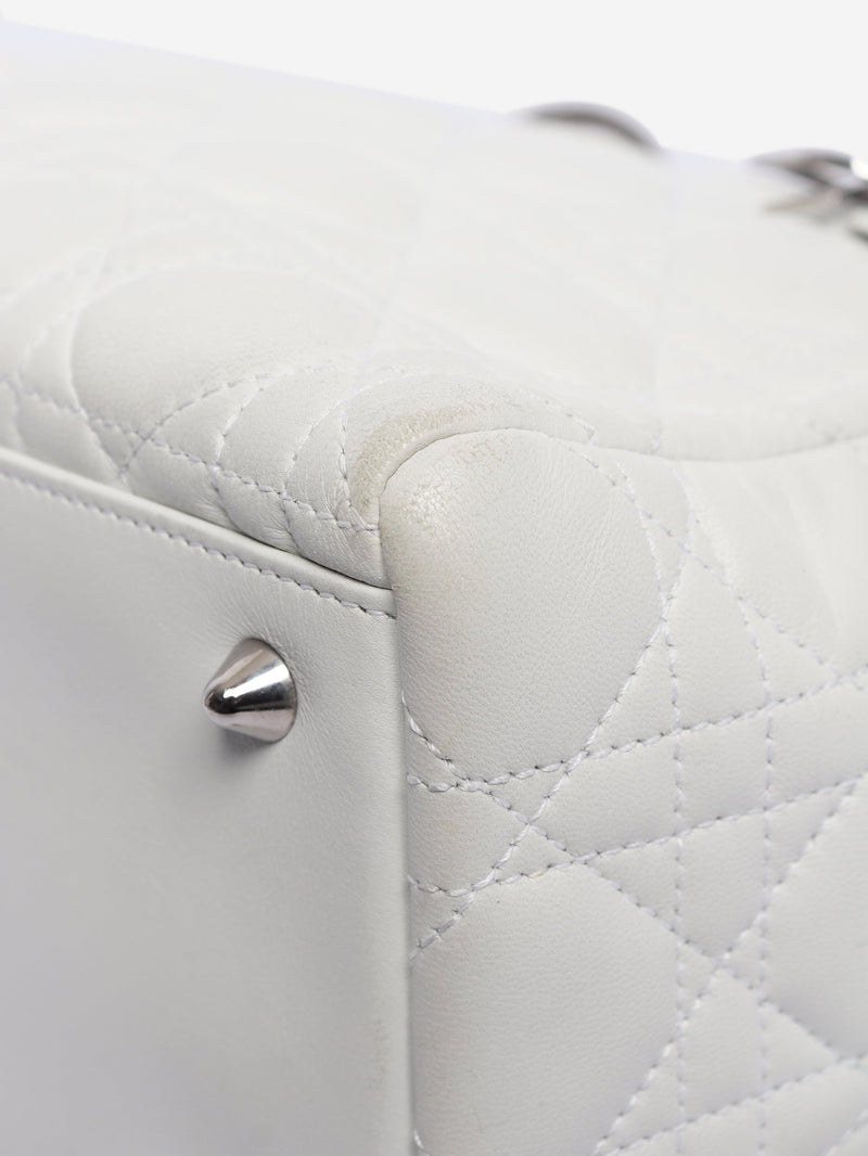 White lambskin Cannage Lady Dior top handle bag Top Handle Bags Christian Dior 
