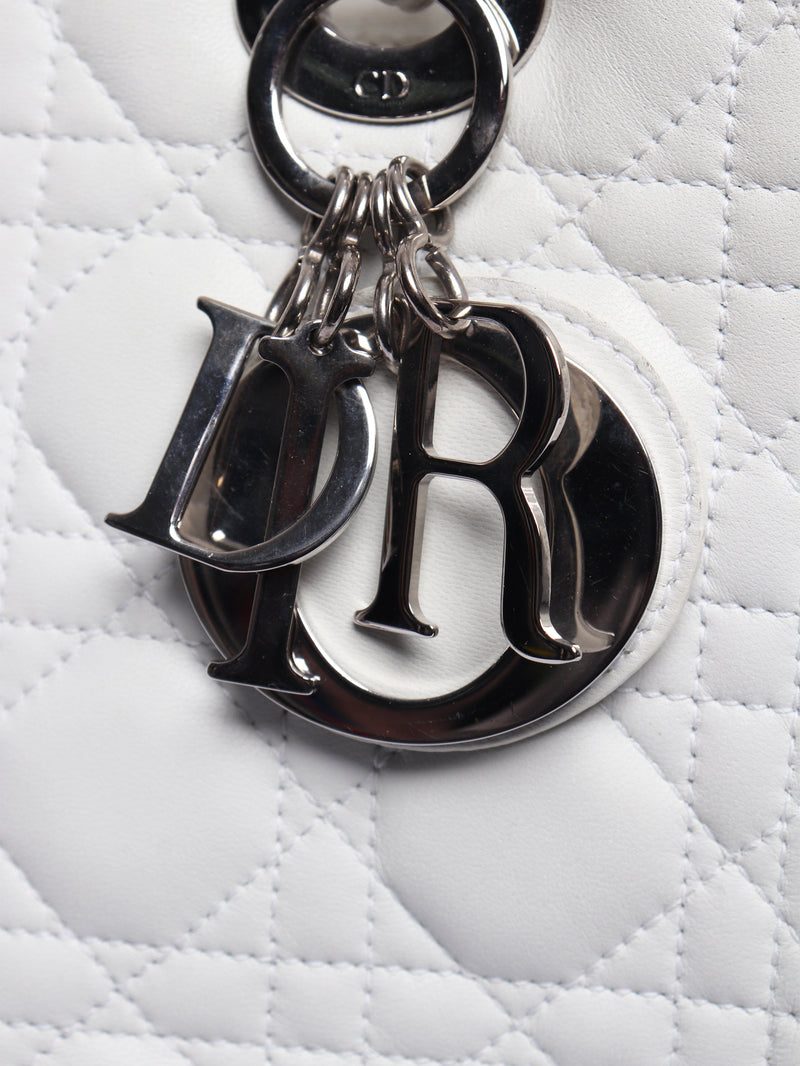 White lambskin Cannage Lady Dior top handle bag Top Handle Bags Christian Dior 