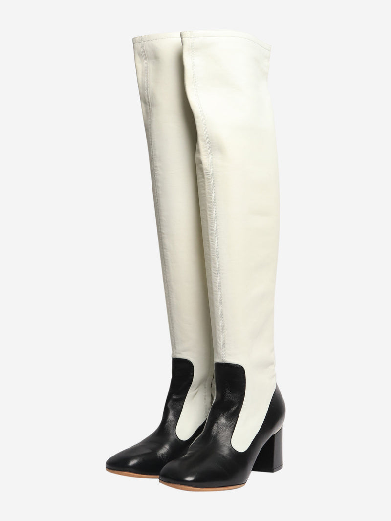 White and black two-tone leather knee-high boots - size EU 39 Boots Celine 