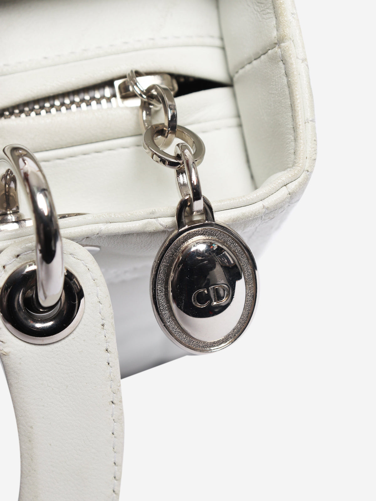 White lambskin Cannage Lady Dior top handle bag Top Handle Bags Christian Dior 
