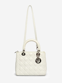 White lambskin Cannage Lady Dior top handle bag Top Handle Bags Christian Dior 