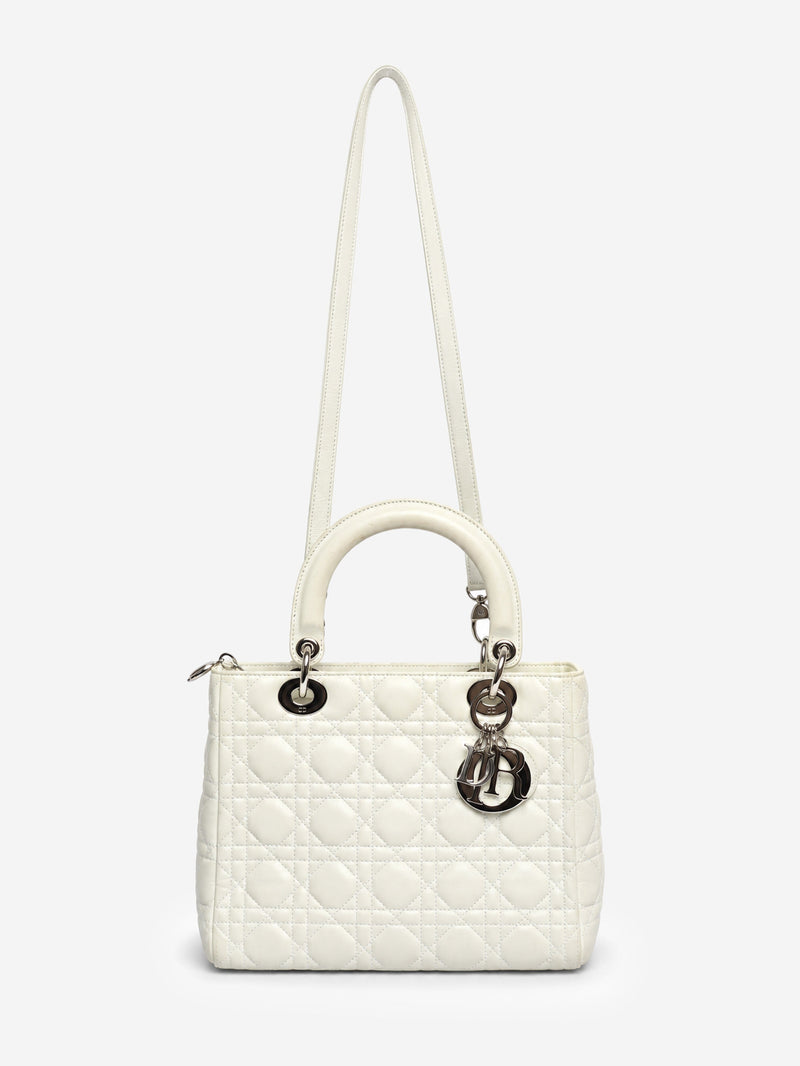 White lambskin Cannage Lady Dior top handle bag Top Handle Bags Christian Dior 