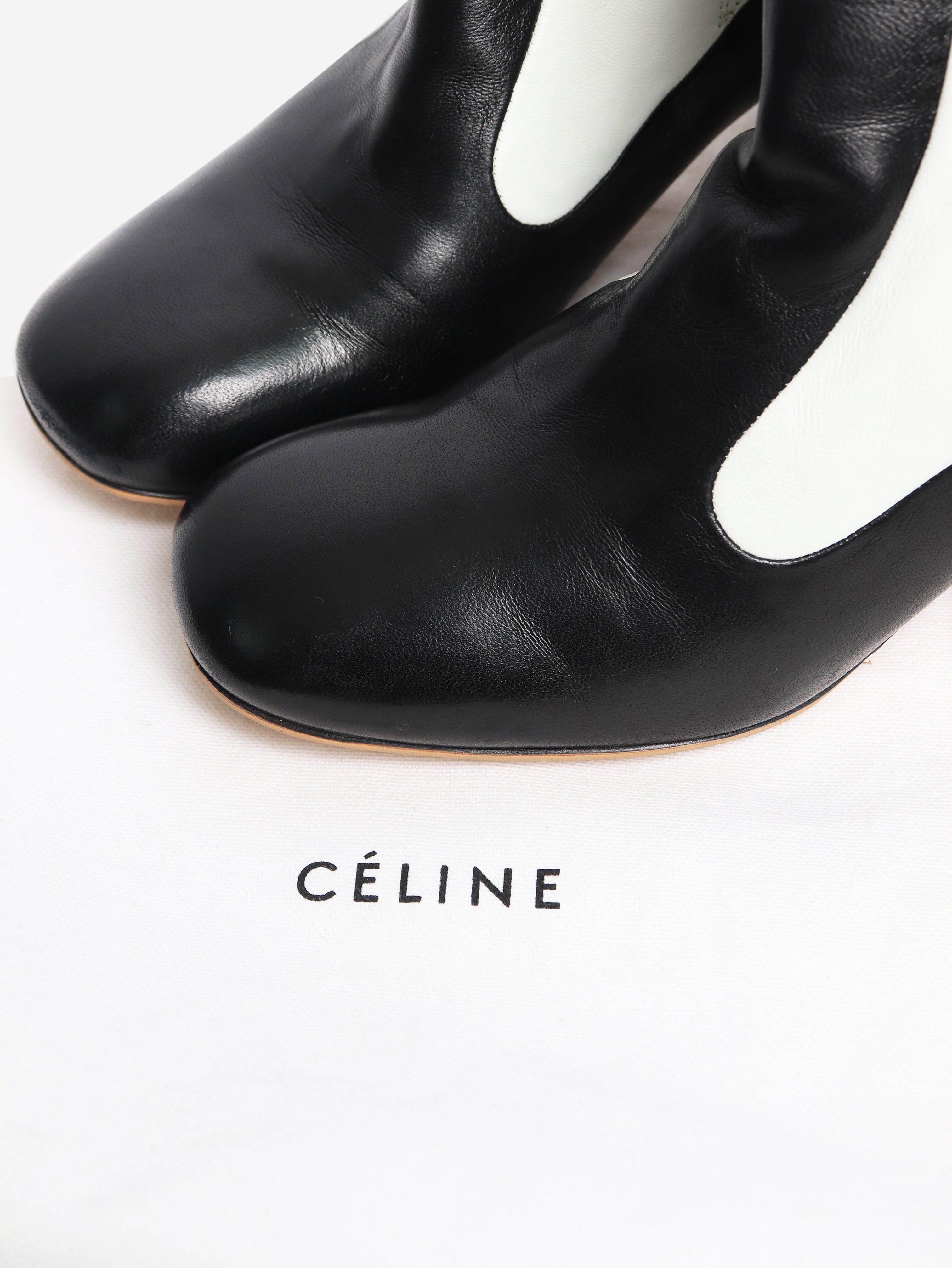 White and black two-tone leather knee-high boots - size EU 39 Boots Celine 