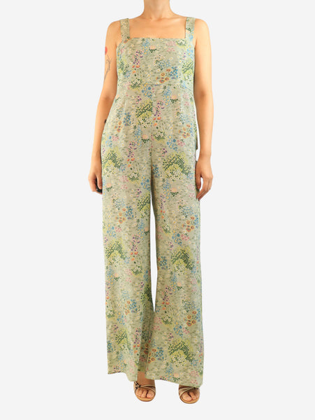 Green silk sleeveless floral printed jumpsuit - size UK 10 product image