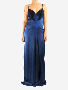 Blue silk cloque maxi slip dress - size UK 12 Dresses Roland Mouret Archive 