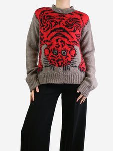 Joseph Red and brown wool-blend tiger jumper - size M